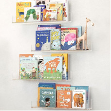 NATURE SUPPLIES Acrylic Bookshelf, Set of 4 Floating Acrylic Shelves, Clear Shelves, Modern Nursery Bookshelves for Books and Toys, Floating Bookshelves for Wall Display