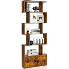 GIANTEX Bookcase 5 Levels with Cupboard, Freestanding Wooden Room Divider, Filing Shelf with Tilt Protection, Storage Shelf, 70 x 23 x 183 cm, Wooden Shelf for Living Room (Walnut)