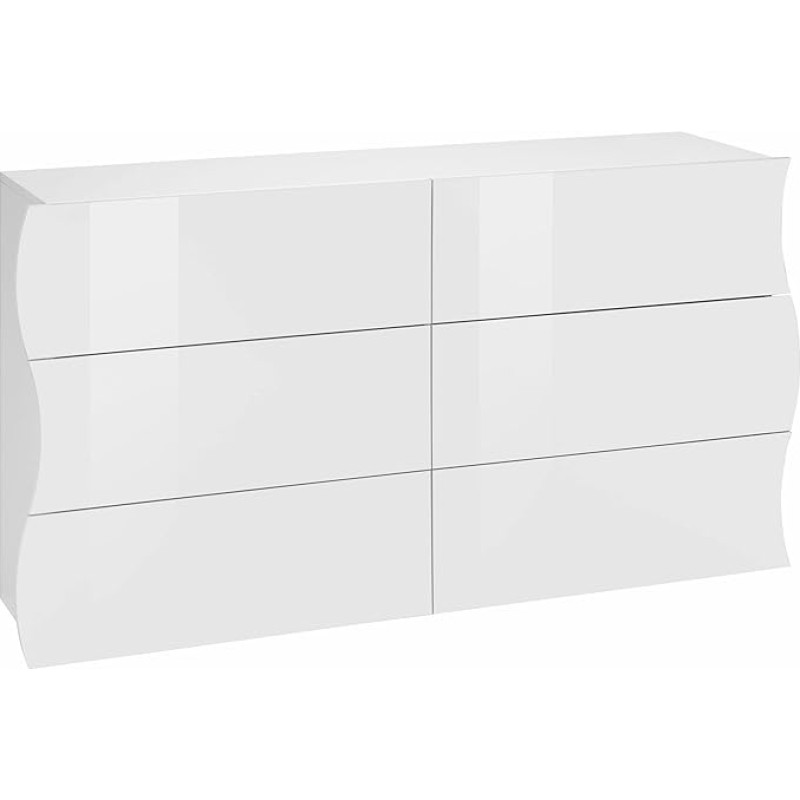 Web Convenienza Chest of Drawers Made in Italy, Cabinet for Living Room and Bedroom, Sideboard with 6 Drawers, Glossy White, 155 x 40 x 82 cm
