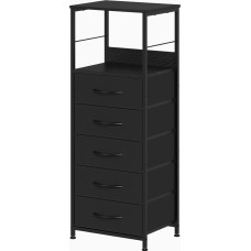 Chest of Drawers with 5 Fabric Drawers for Bedroom, Universal Storage Chest of Drawers with Metal Frame and Wooden Top, Narrow and Tall Cupboard for Living Room, Children's Room, Black Storage Cabinet