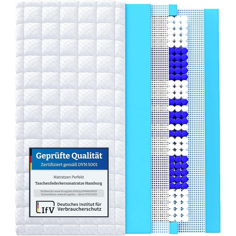 Matratzen Perfekt Hamburg Deluxe 9-Zone Pocket Spring 180 x 200 cm Hardness H4 Height 23 cm High Point Elasticity Washable Cover (60 °C)
