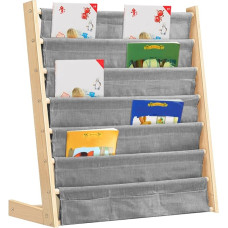HUOLE Children's Bookcase with 6 Tiers for Books, School Supplies for Nursery, Nursery, Multicoloured, 75 x 30 x 76 cm, Linen, Grey, Pack of 2