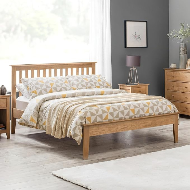 Julian Bowen Salerno Shaker Bed, Wood, Solid Oak, 135 cm, Double