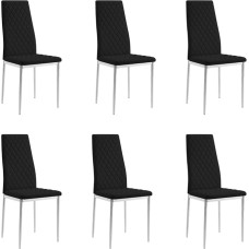 Home Detail Set of 4 or 6 Dining Chairs Faux Leather Dining Room Chairs for Kitchen Available with Chrome or Black Metal Legs (Black - Silver Legs, 6 Chairs)