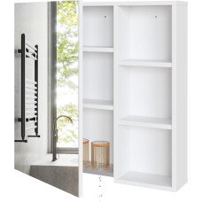 Mondeer Bathroom Cabinet with Mirror, Mirror Cabinet, Bathroom Wall Mounted with 1 Door and 1 Drip Tray, Adjustable Shelves, Ventilation Design, 65 x 15 x 65 cm, White