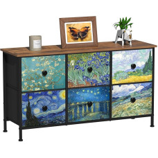 VEDECASA Chest of Drawers Bedroom with 6 Fabric Drawers, Wide Dressers and Dressers, Van Gogh TV Stand with Wooden Top, Metal Frame, for Girls, Boys, Bedroom, Children's Room, Living Room