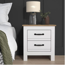Galano Laverton Bedside Table with 2 Drawers, Side Table for Bedroom, Side Table and Storage Cabinet for Hallway or Living Room (White/Oak)