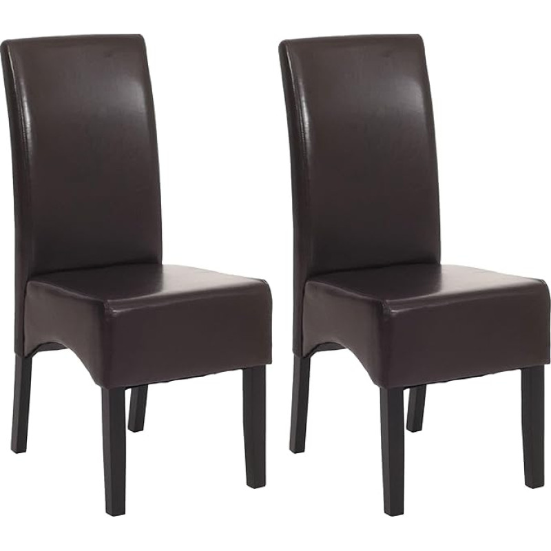 Mendler Littau Set of 2 Dining Chairs / Kitchen Chairs / Leather / Brown / Dark Legs