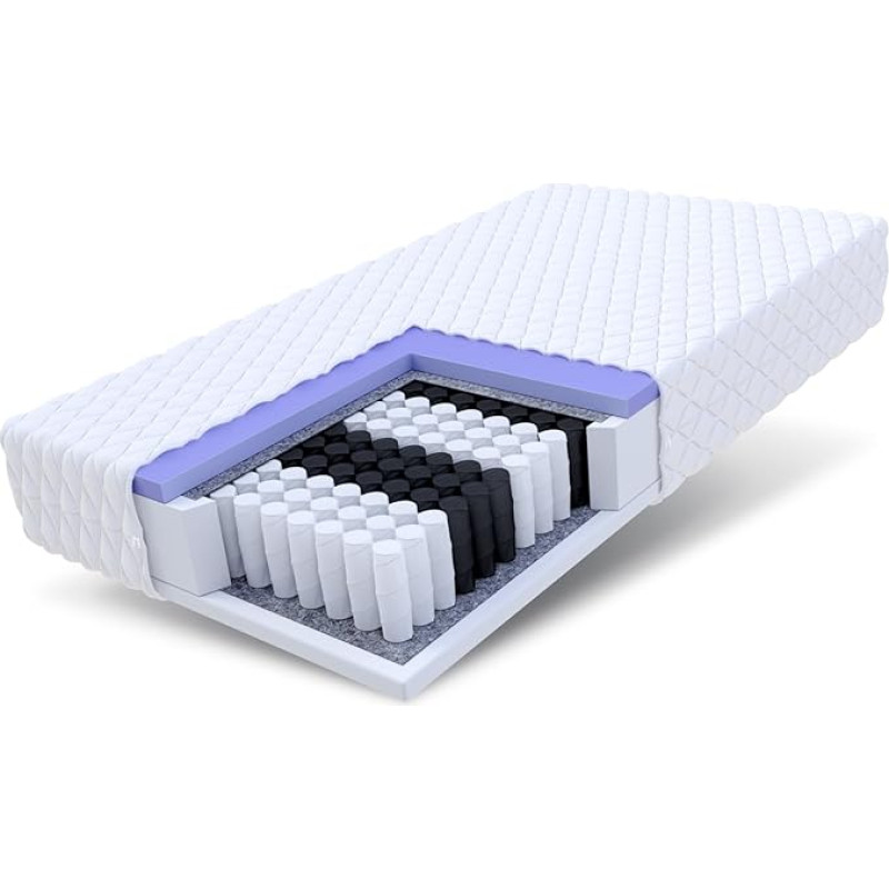 FDM Mattress 90 x 200 cm Hardness H2 H3 Height 23 cm Pocket Spring Mattress Polyurethane Foam 7 Comfort Zones with Hypoallergenic Washable Jersey Cover Oeko-Tex Mariner
