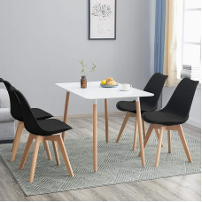 IPOTIUS Modern Dining Table Set, Rectangular Table and Chairs with Solid Wood Legs, Dining Set for Home, Office, Kitchen, Modern Table+4 Chairs Black