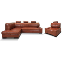 London I Extra 3z Real Leather Corner Sofa Set 260 x 200 cm + Matching Armchair Leather Sofa Couch with Higher Backrest, Sleep Function, Bed Box and Headrests (Corner Left 200 x 260 cm)