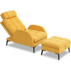 YUUIJOAA Akzentstuhl mit Ottomane, bequemer Lesesessel und Ottomane, moderner Samt-Lounge-Sessel mit Stauraum und verstellbarer Rückenlehne für Wohnzimmer, Schlafzimmer, Gelb