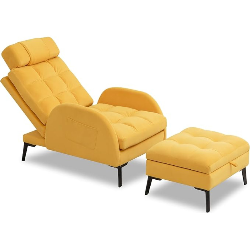 YUUIJOAA Akzentstuhl mit Ottomane, bequemer Lesesessel und Ottomane, moderner Samt-Lounge-Sessel mit Stauraum und verstellbarer Rückenlehne für Wohnzimmer, Schlafzimmer, Gelb