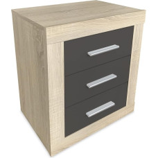 Duérmete Online Cambria and Graphite Nordic Style Bedside Table with 3 Drawers | Practical and Elegant Design | Colours, Wood, 50 cm (Ancho) x 60.5 cm (Alto) x 34.5 cm (Fondo)