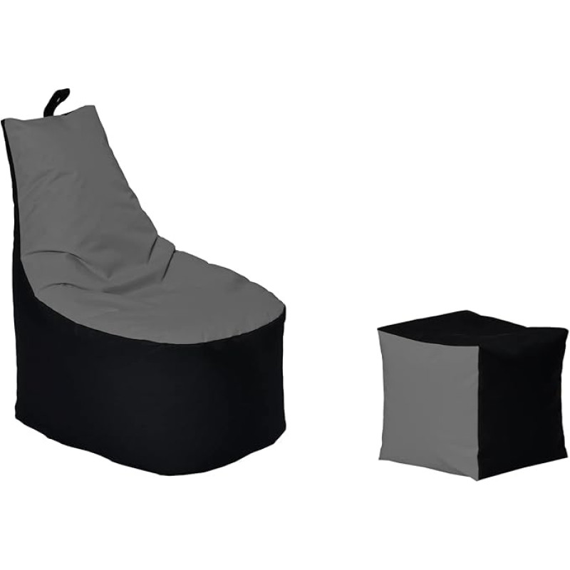 Momiralland Classic Bean Bag XL - XXL with Stool, Seat Cushion, Floor Cushion, Armchair, Suitable for Indoor and Outdoor Use, Gaming Bean Bag for Adults and Children (Black - Anthracite, XL - Diameter