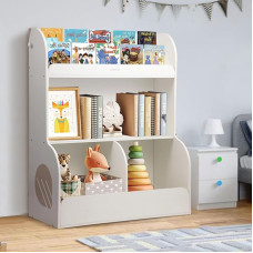 Asweets 2 in 1 Kids Bookcase & Montessori Toy Storage, 3 Tier Kids Bookcase, Suitable for Nursery, Playroom, Nursery, Nursery, Kids Room, 80cm L x 37cm W x 100cm H