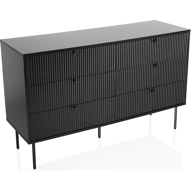 hjh LIVING Karby S Sideboard with 6 Drawers, 120 x 40 x 75 cm, Industrial Style Drawer Chest of Drawers, Lots of Storage Space, Black