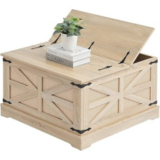 VEVOR Rattan Coffee Table Rectangular Coffee Table PE Rattan Wicker Wood with MDF Top, 80cm Modern Boho Coffee Table with Storage Space & Retro Metal Hinges for Living Room Bedroom