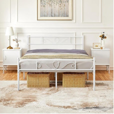 Yaheetech Bed Frame 160 x 200 cm Metal Bed with Slatted Frame Double Bed Guest Bed Youth Bed with Headboard for Bedroom Guest Room White