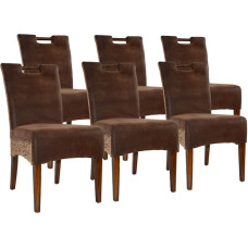 kreatives Wohnen Bilbao Rattan Dining Room Chairs Set of 6 Fully Upholstered Prairie Brown Wood Light Brown Extra Wide