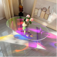 Artloge Couchtisch Acryl Wohnzimmertisch Oval, Kaffeetisch Acrylglas Aesthetic Beistelltisch Modern Transparent Tisch für Wohnzimmer Küche Balkon Zimmer Büro 95×50×36 cm