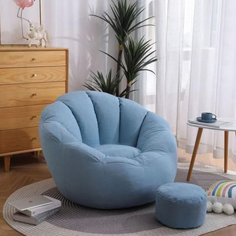LDIW Bean Bag Cover without Filling, Removable Cover, Made of Premium Linen, for Organising Plush Toys or Memory Foam Filler, Sky Blue, 90 cm x 75 cm