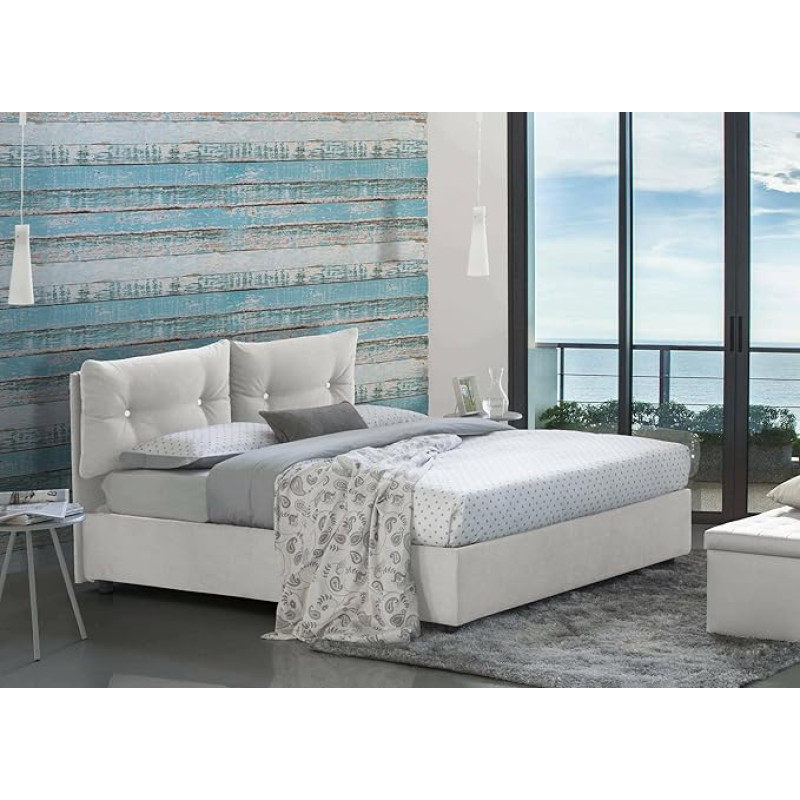 Talamo Italia - Elisabetta Double Bed, Container Bed with Fabric Cover, 100% Made in Italy, Front Opening, Suitable for Mattress 160 x 190 cm, White