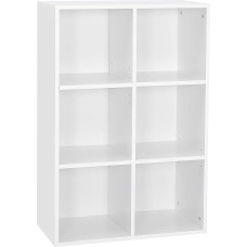 Mondeer Bookcase Bookcase 6 Compartments Wooden Shelf Storage Cabinet for Books and DVDs Three Layer Storage Rack White