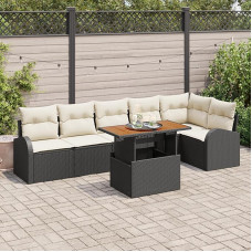 Rantry 7-teiliges Garten-Sofa-Set mit Kissen Schwarz Poly-Rattan, 2-Sitzer Garten-Sofa mit Stauraum & Kissen Schwarz Poly-Rattan Gartenlounge Model3358329