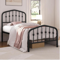 Yaheetech Bed Frame 90 x 190 cm, Vintage Metal Bed with Crown-Shaped Headboard, Sturdy Metal Bed Frame, Single Bed, Robust & Easy Assembly, Guest Bed, Youth Bed, Day Bed, Black