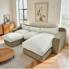 U-shaped Modular Sectional Sofa - Cloud Boneless Couch with High Density Foam, Convertible Sofa Bed and Removable Corduroy Cover (310cm)