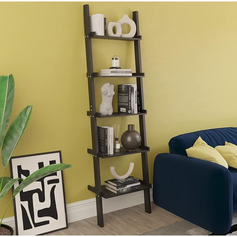 Vida Designs York 5 Tier Leaning Bookcase for Living Room Office Black