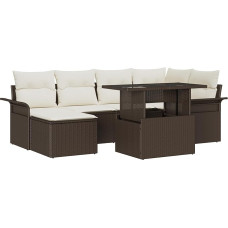 Rantry 7-teiliges Garten Sofa Set mit Kissen – Braunes Poly Rattan, 2-Sitzer Garten Sofa mit Stauraum & Kissen – Braunes Poly Rattan Gartenlounge Model3357051