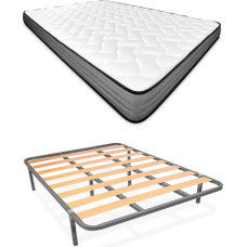 Homey Andrea Complete Bed with Mattress (Winter/Summer) + Basic Slatted Frame with 6 Legs, 135 x 190 cm, Alloy Steel, Grey, 135 x 190 cm