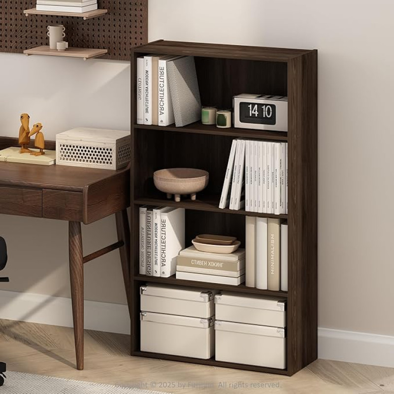 Furinno Simple Open Shelf Bookshelves 4 Tier Columbia Walnut
