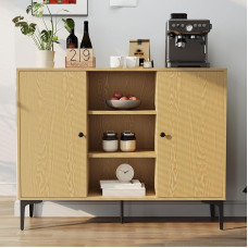 SUNXURY Sideboard 120 x 35 x 93 cm, Kitchen Cabinet, Storage Cabinet with 2 Doors, 7 Compartments and Metal Legs, Multi-Purpose Cabinet for Living Room, Bedroom, Hallway, Classic Design, Oak Look