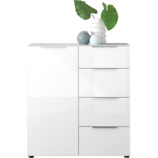Santorin Chest of Drawers White with Glass Front, Cabinet Body in White with Glass Top Shelf with Lots of Storage Space and Drawers for Your Living Area – 90 x 99 x 40 cm (W x H x D)