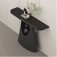 Moderner Eingangstisch – schmaler Konsolen-Sofatisch mit eleganter Marmorplatte, stilvoller Foyertisch für das Wohnzimmer – Schwarz 130 cm (51,2 Zoll)