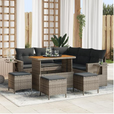Rantry 9-teiliges Garten Sofa Set mit Kissen Grau Poly Rattan Akazie Gartenlounge Model3361753