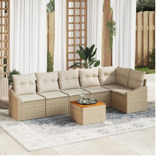 Rantry 7-teiliges Garten Sofa Set mit Kissen Beige Poly Rattan Akazie Gartenlounge Model3356510