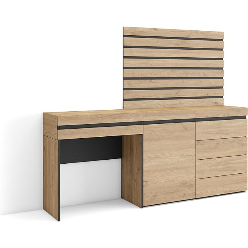 Skraut Home Dressing Table with Storage Space 177 x 145 x 35 cm with Drawer Chest of Drawers Slat Wall Wood Modern Style Oak