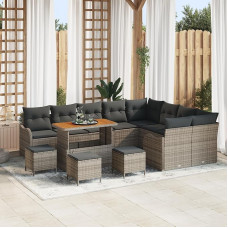 Rantry 13-teiliges Garten Sofa Set mit Kissen Grau Poly Rattan Akazie Gartenlounge Model3362313