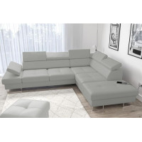 Galaxy Corner Sofa 225 x 280 cm Made of Genuine Leather - Leather Sofa with Sleep Function and Bed Box, Adjustable Headrests and Armrests, Corner Sofa Selectable Right or Left - Modern Design (Light