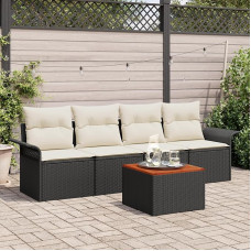 Rantry 5-teiliges Garten Sofa Set mit Kissen Schwarz Poly Rattan Akazie Gartenlounge Model3347257