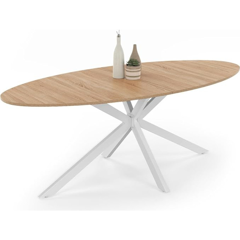 IDMarket - Alix Oval Dining Table for 10 Seater Spider Base Wood and White 200cm
