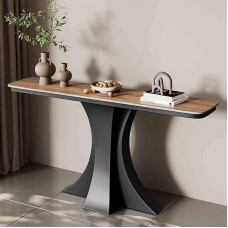 Moderner Konsolentisch für den Eingangsbereich, schmaler Sofatisch mit Metallfuß, 59 Zoll große braune Konsole für Wohnzimmer und Flur, stilvolle und funktionale Möbel für die Inneneinrichtu