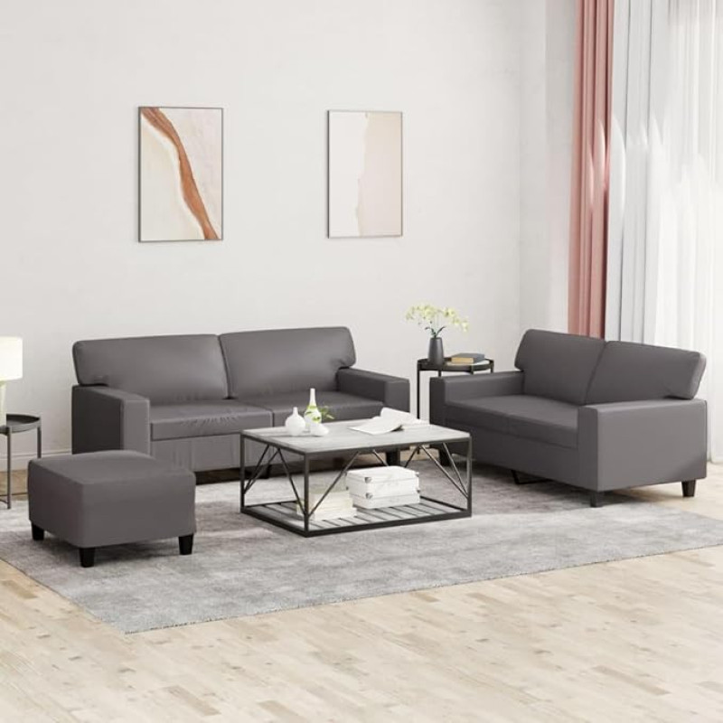 Homgoday 3-teiliges Sofa-Set aus Kunstleder, Grau, für Sofa, Bett, Lounge, modernes Sofa, für den Außenbereich, Garten, Outdoor-Möbel