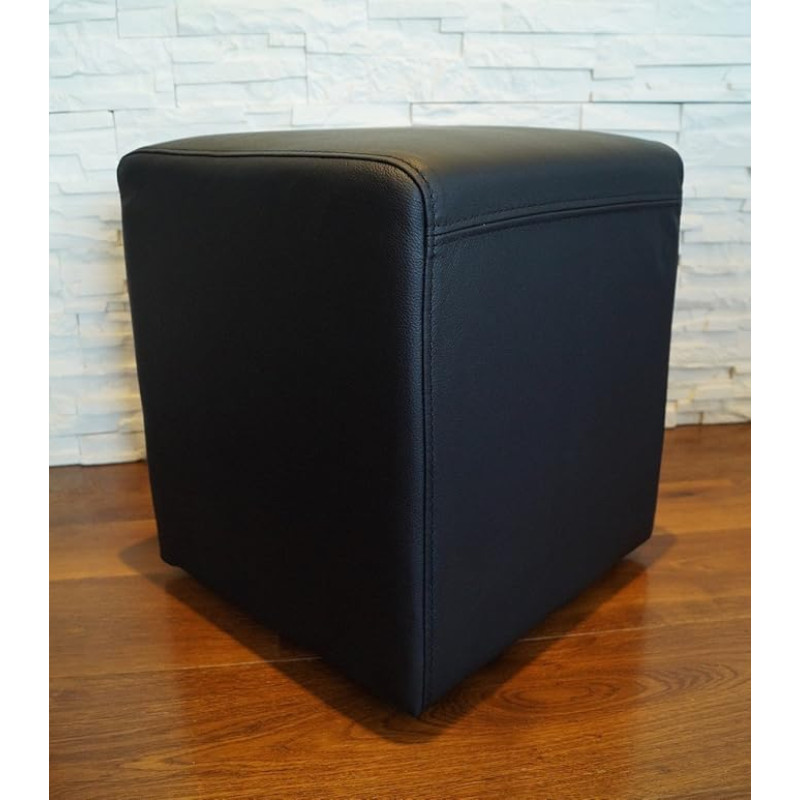 Quattro Meble Real Leather Stool 40 x 40 x 45 cm Cowhide Seat Cube Footstool Upholstered Stool Real Leather Puff Black