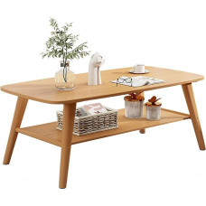 Exquisite Coffee Table, Double Layer Square Sofa Side Table, Multifunctional Solid Wood Leisure Table Living Room, Small Apartment Seating Table, Shelf (Color : B, Size : 100x50x)