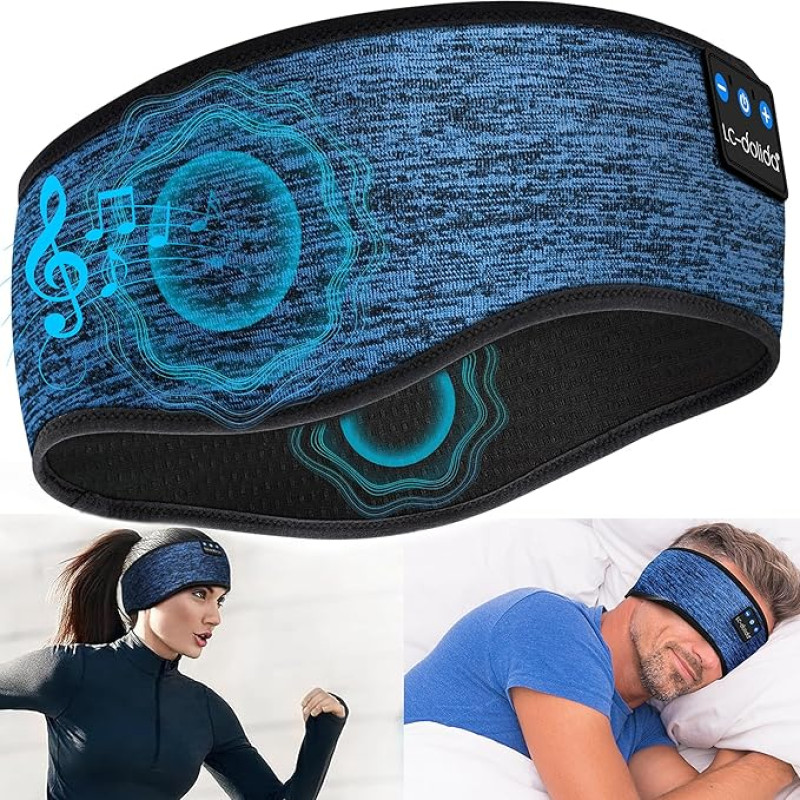 LC-dolida Sleep Headphones Bluetooth 5.4, Sleep Headband, Headband, Sleep Mask, Sports Headphones, Music Sleeping Headband for Sports Training, Jogging, Yoga, Travel (Blue)